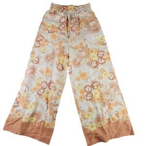 Ephemera Linen Arizona Siesta Pants Floral Wide Leg Beach Resort Boho Size 4